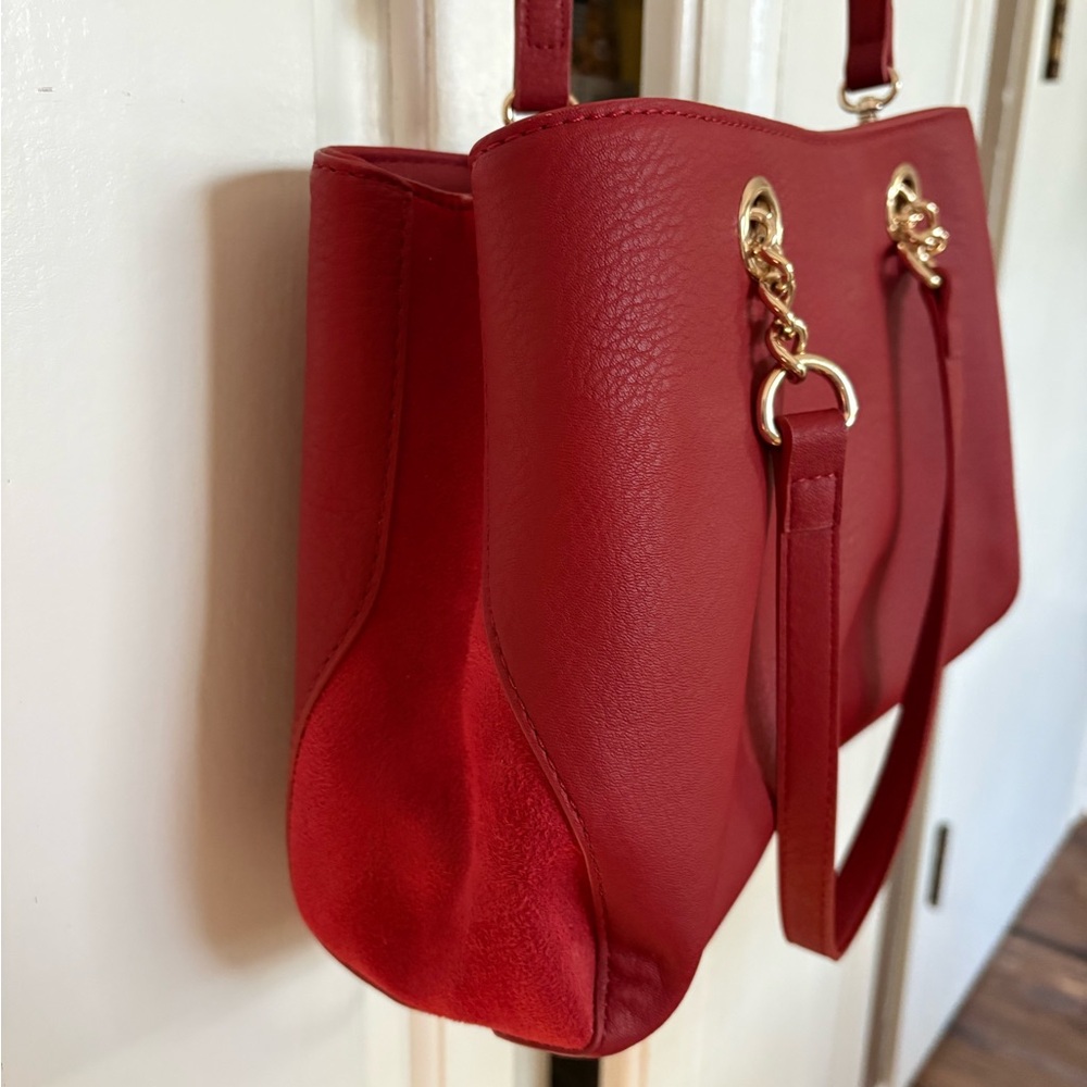 LC Lauren Conrad Crimson Satchel with Gold Chains